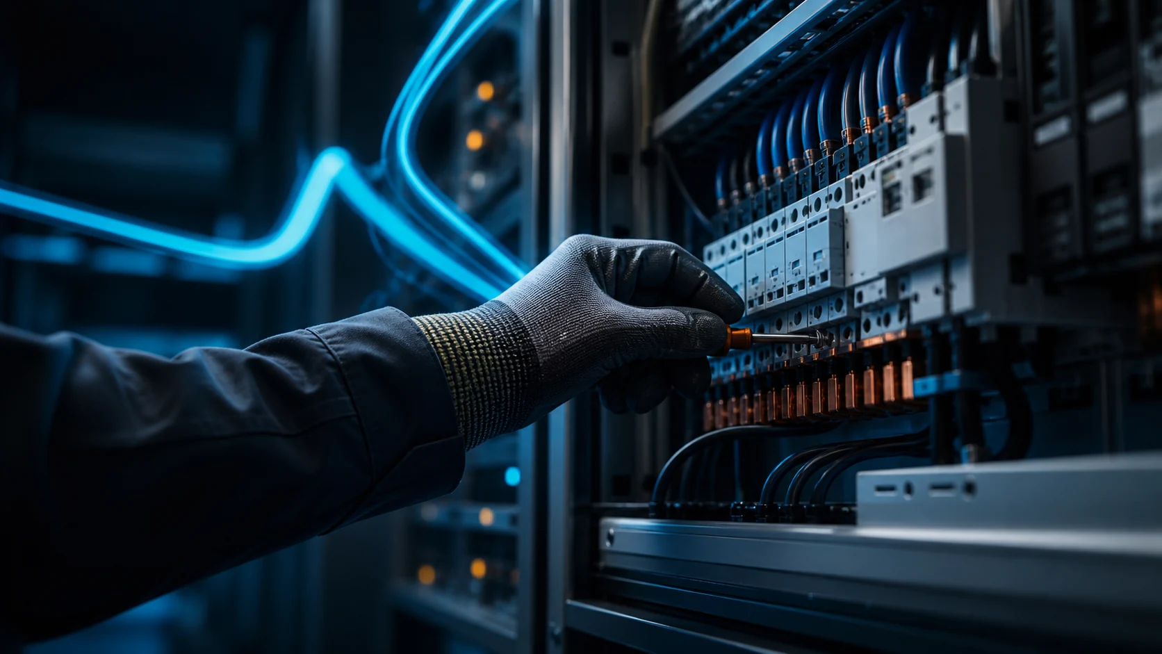 Präzisionsarbeit an einer modernen elektrischen Verteilung
